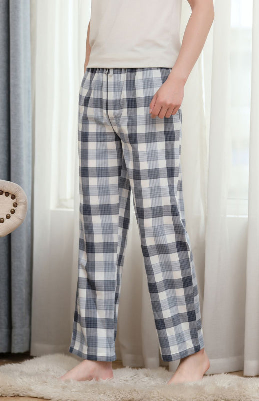 Men’s thin pajamas cotton loose comfortable breathable air conditioning home pants - Blue / S