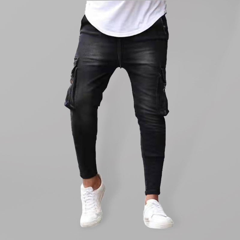 Men’s trendy fashion all-match cargo jeans - Black / S