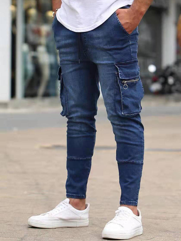 Men’s trendy fashion all-match cargo jeans - Blue / S