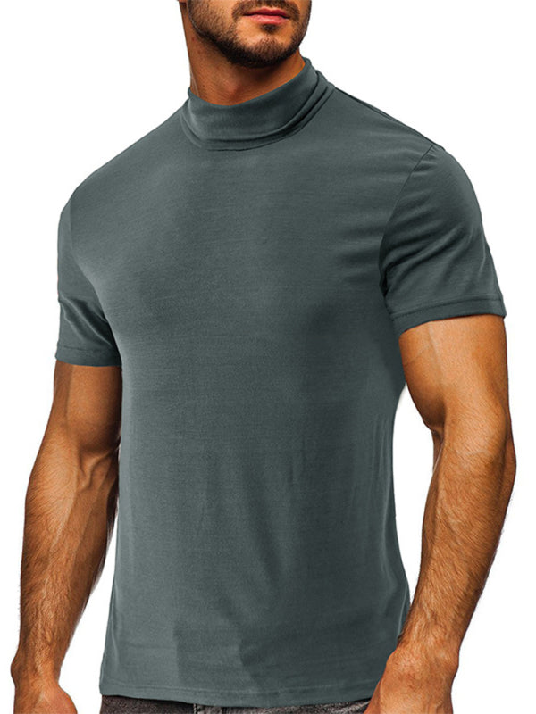 Men’s turtleneck all-match bottoming short-sleeved t-shirt - Grey / S