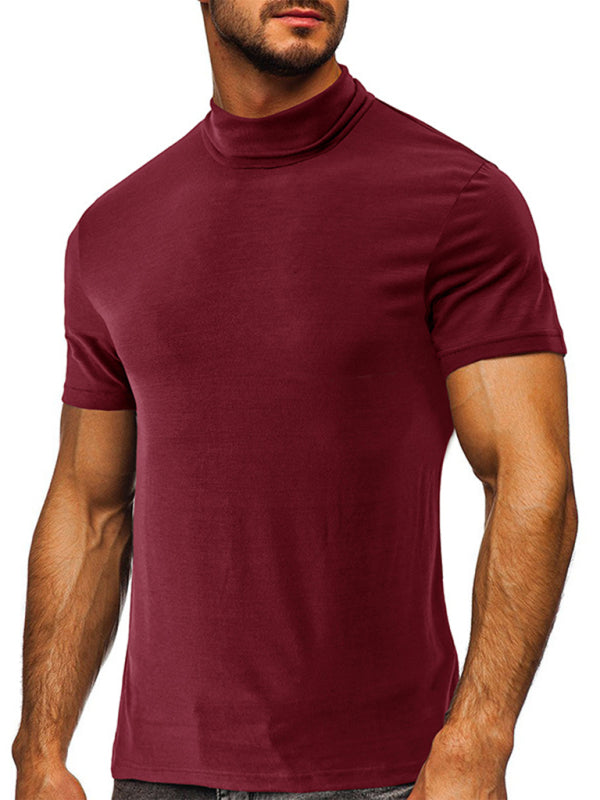 Men’s turtleneck all-match bottoming short-sleeved t-shirt - Wine Red / S