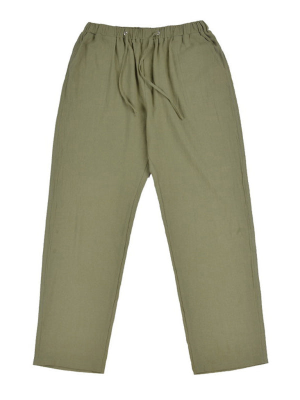 Men’s woven all-match linen casual trousers