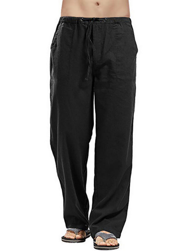 Men’s woven all-match linen casual trousers - Black / S