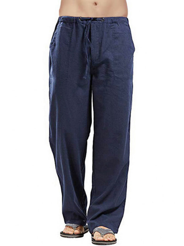 Men’s woven all-match linen casual trousers - Blue / S