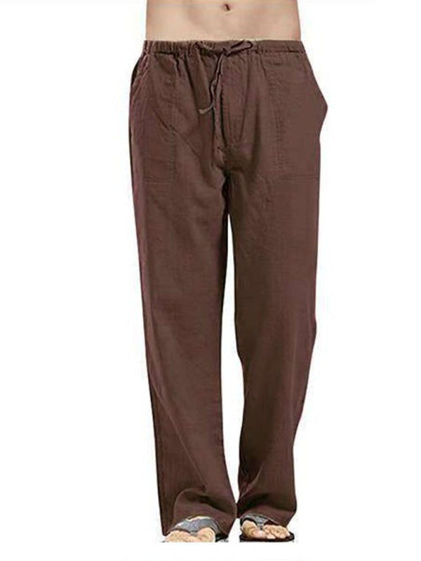 Men’s woven all-match linen casual trousers - Brown / S