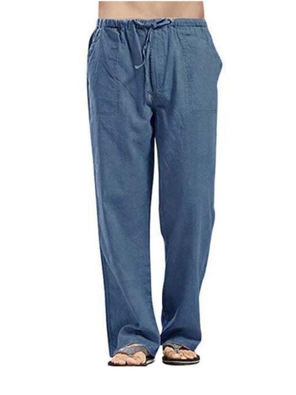 Men’s woven all-match linen casual trousers - Clear blue / S
