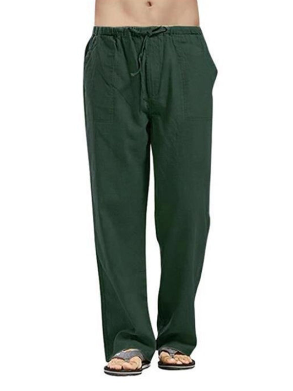 Men’s woven all-match linen casual trousers - Green black jasper / S