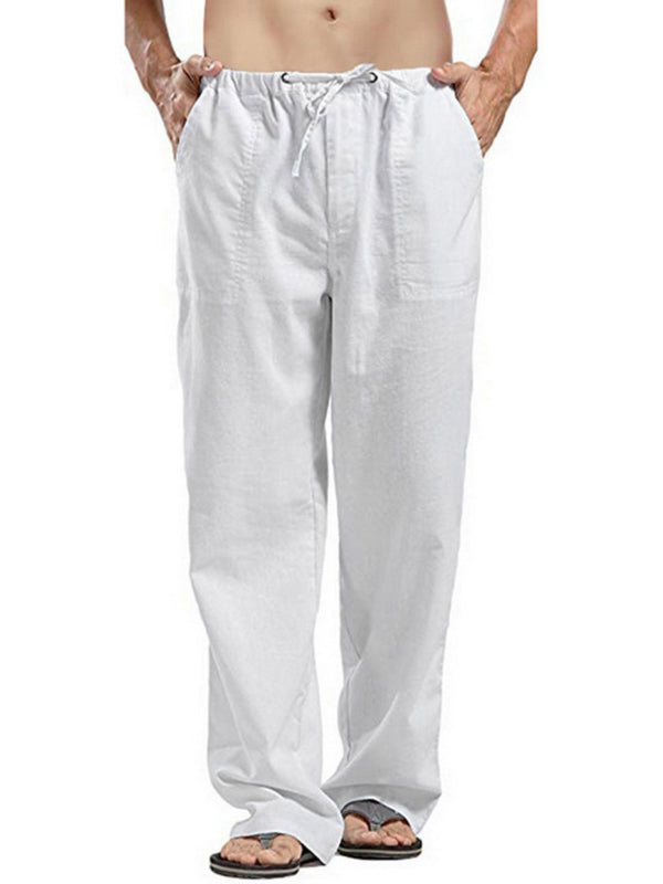 Men’s woven all-match linen casual trousers - White / S