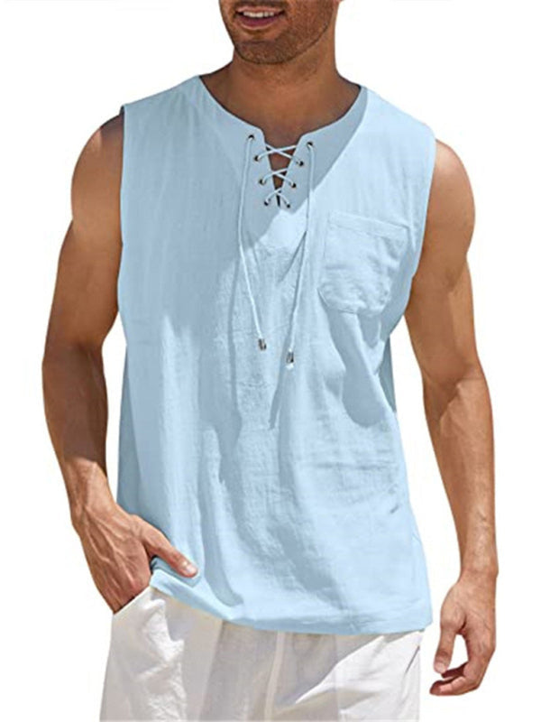Men’s Woven Tie Stand Collar Pullover Vest - Clear blue / S