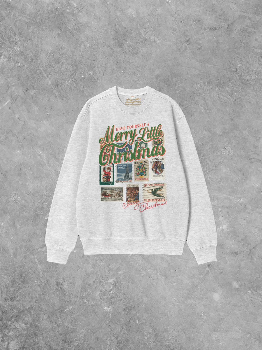 Underground Original Design: Merry Christmas, Vintage Stamps Boxy Cotton 90's Sweatshirt