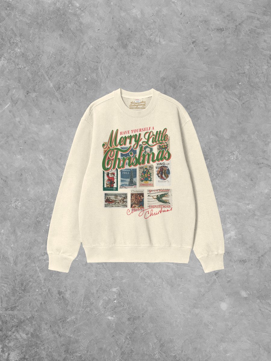 Underground Original Design: Merry Christmas, Vintage Stamps Boxy Cotton 90's Sweatshirt