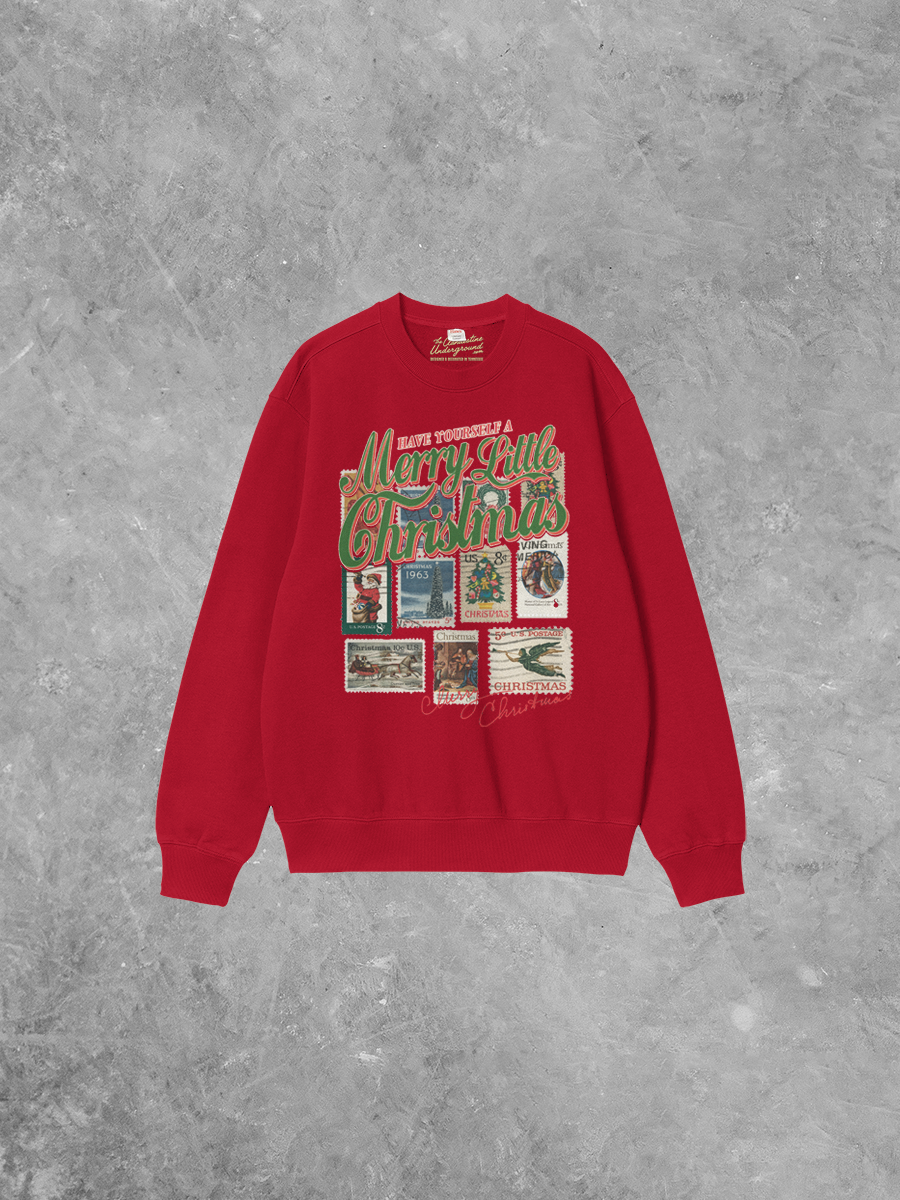 Underground Original Design: Merry Christmas, Vintage Stamps Boxy Cotton 90's Sweatshirt