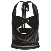 MESH HALTER CROP: ONYX SHEER HALTER