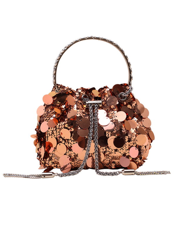 Metal tassel sequin evening bag hand-held crossbody bucket lipstick bag - Brown / FREESIZE