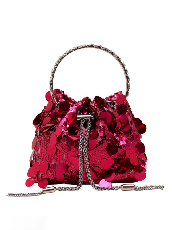 Metal tassel sequin evening bag hand-held crossbody bucket lipstick bag