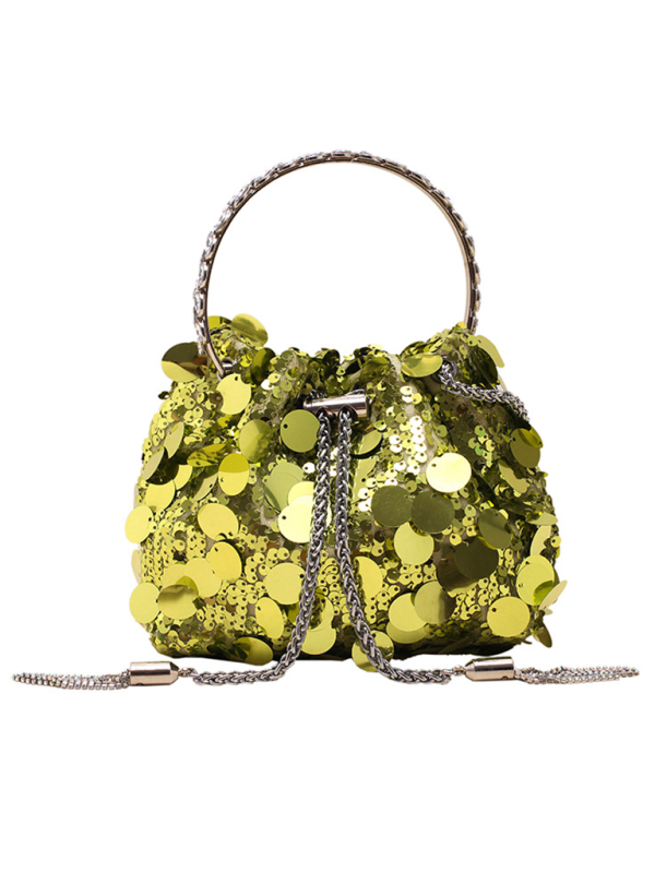 Metal tassel sequin evening bag hand-held crossbody bucket lipstick bag