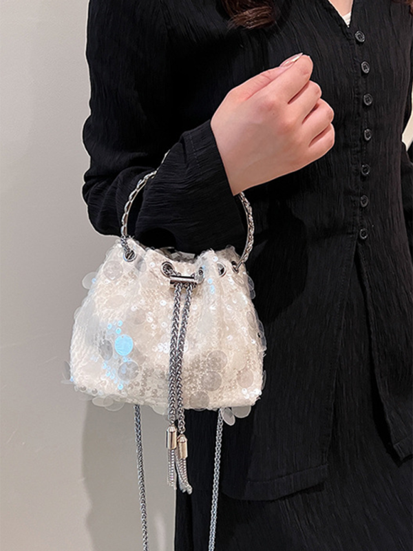 Metal tassel sequin evening bag hand-held crossbody bucket lipstick bag