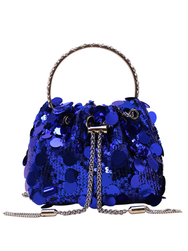 Metal tassel sequin evening bag hand-held crossbody bucket lipstick bag - Blue / FREESIZE