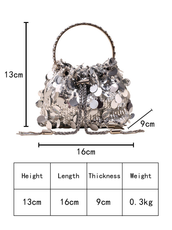 Metal tassel sequin evening bag hand-held crossbody bucket lipstick bag