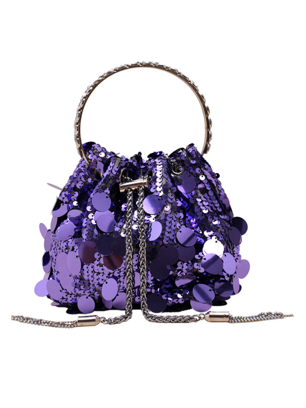 Metal tassel sequin evening bag hand-held crossbody bucket lipstick bag