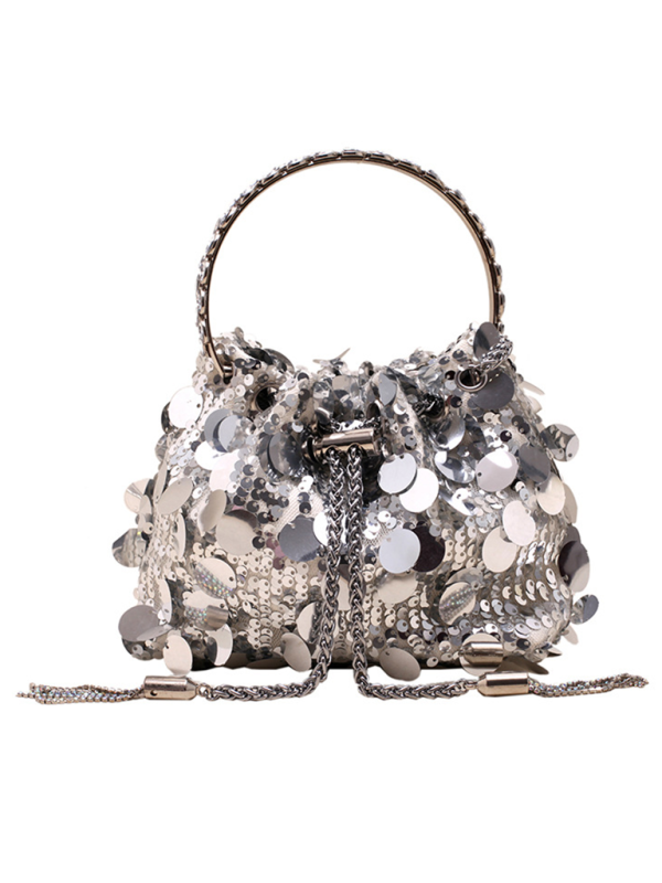 Metal tassel sequin evening bag hand-held crossbody bucket lipstick bag