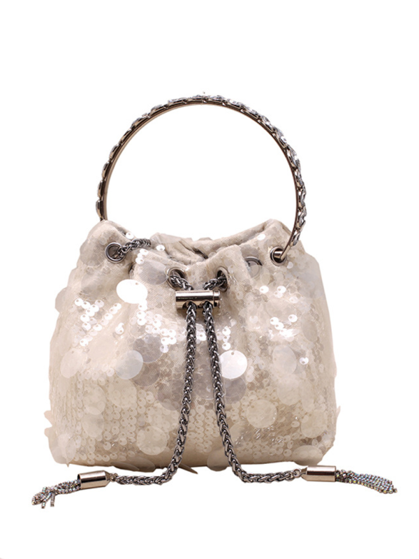 Metal tassel sequin evening bag hand-held crossbody bucket lipstick bag