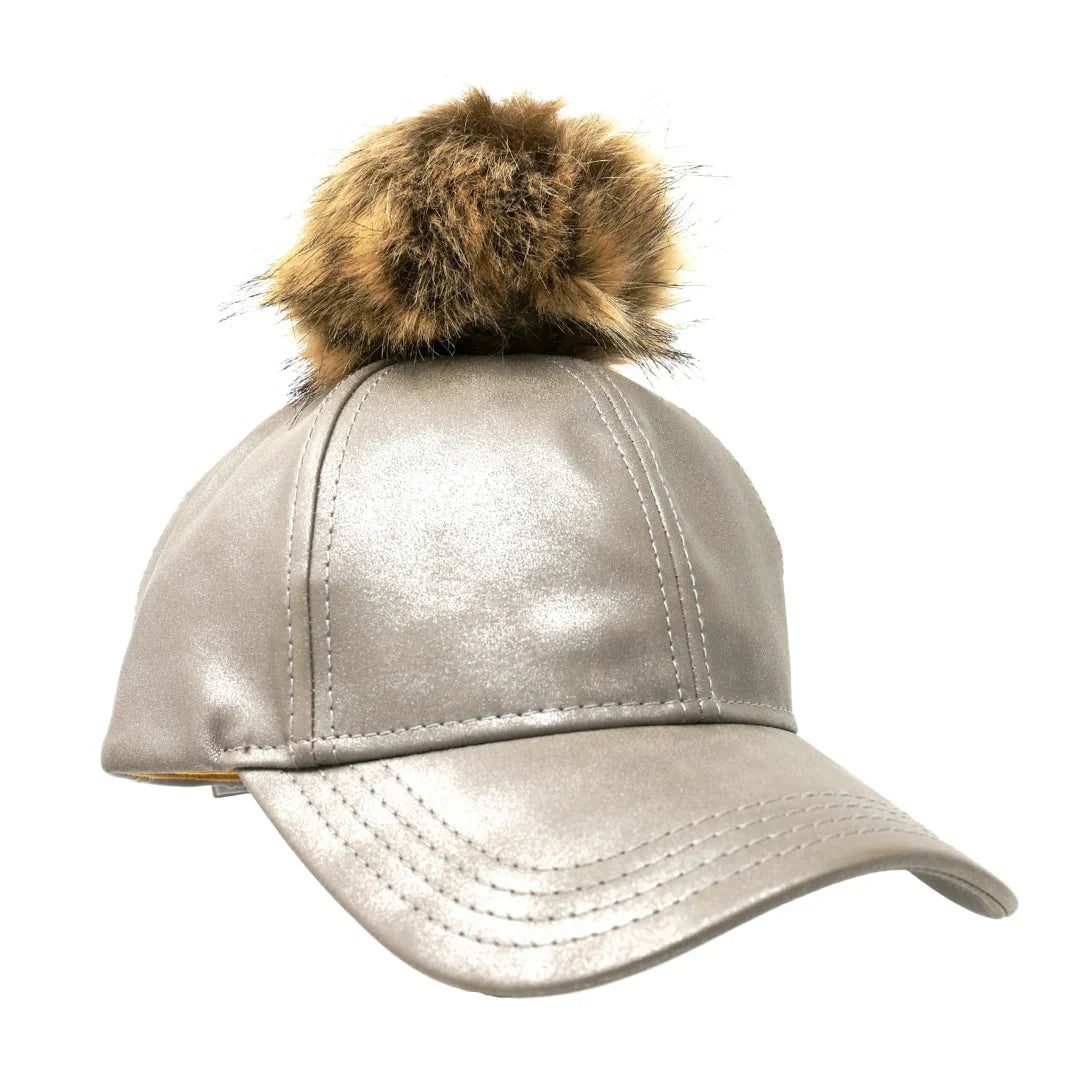 Metallic Fur Pom C.C Ball Cap