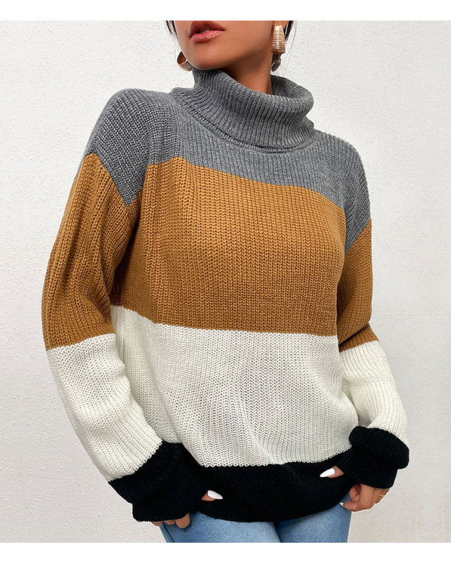 Middle Eastern Women's Pullover Loose Contrast Turtleneck - Closther