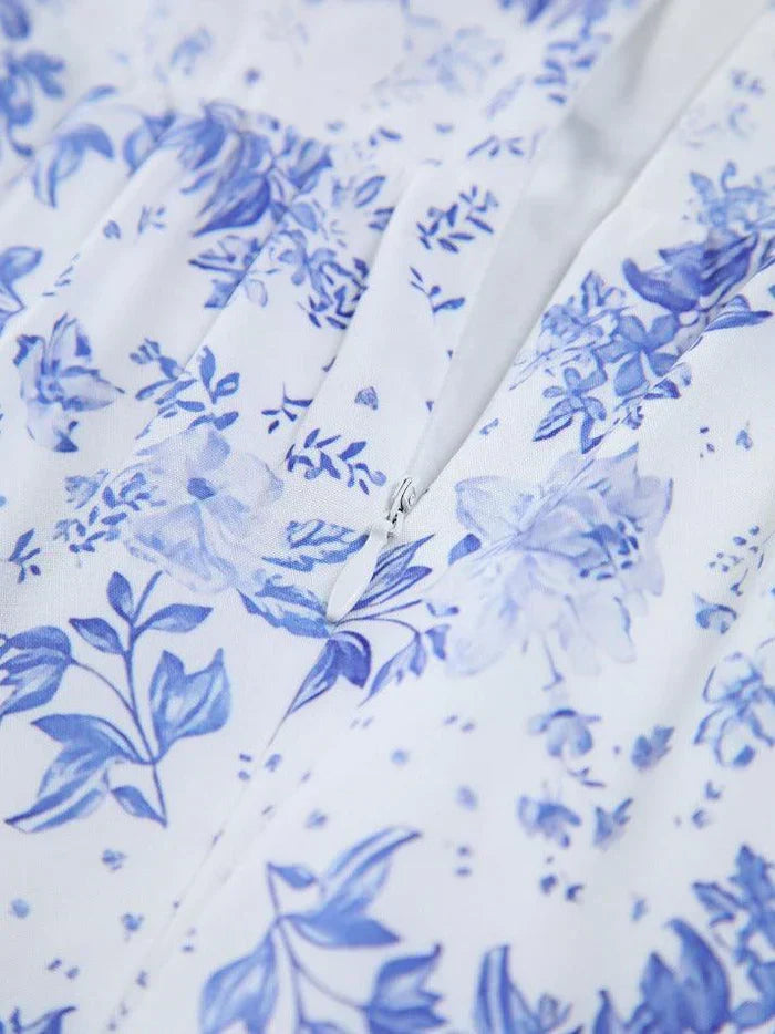 MIDI DRESS BLUE VINTAGE FLORAL PRINT
