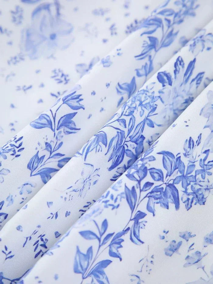 MIDI DRESS BLUE VINTAGE FLORAL PRINT