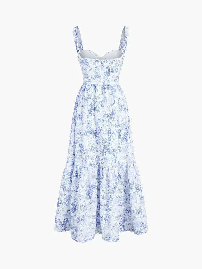 MIDI DRESS BLUE VINTAGE FLORAL PRINT