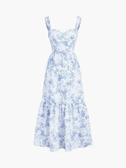 MIDI DRESS BLUE VINTAGE FLORAL PRINT