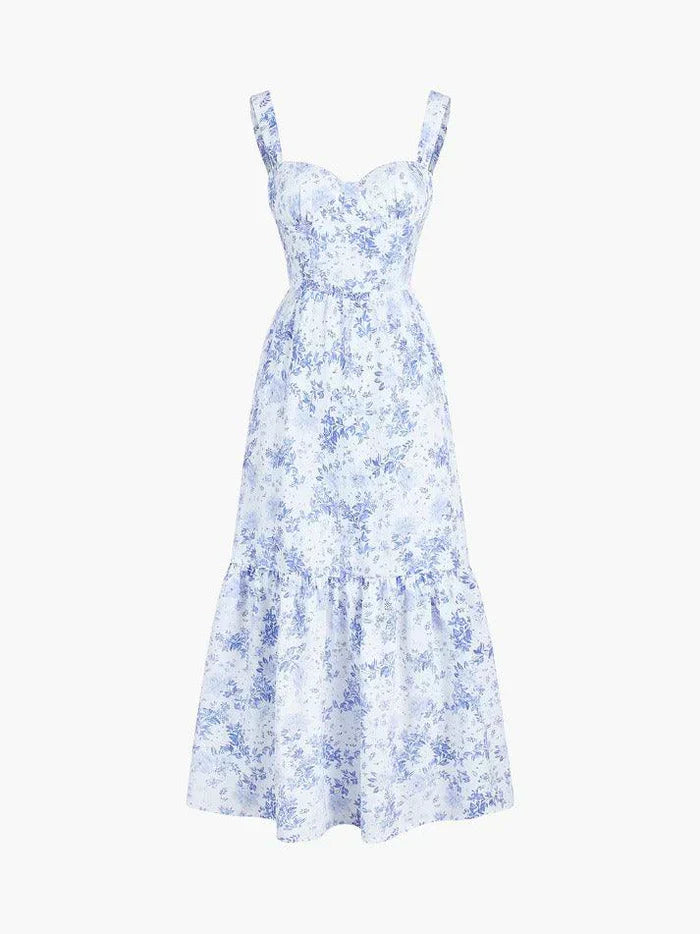MIDI DRESS BLUE VINTAGE FLORAL PRINT