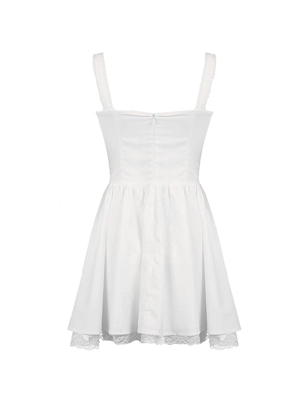 MINI DRESS - ELEGANT WHITE FRENCH SWEET LACE TRIMMED DESIGN