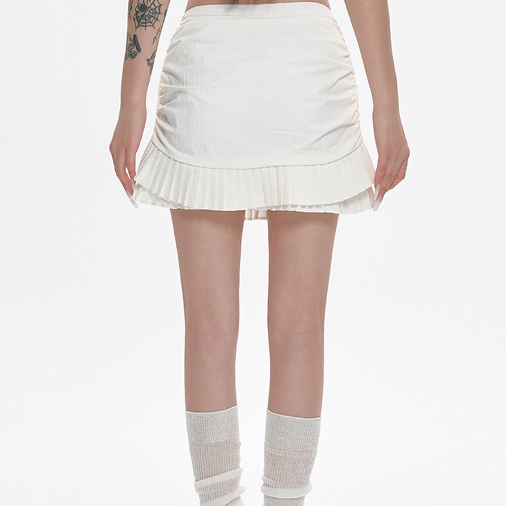 MINI SKIRT RUFFLED WHITE TIERED CONTRAST