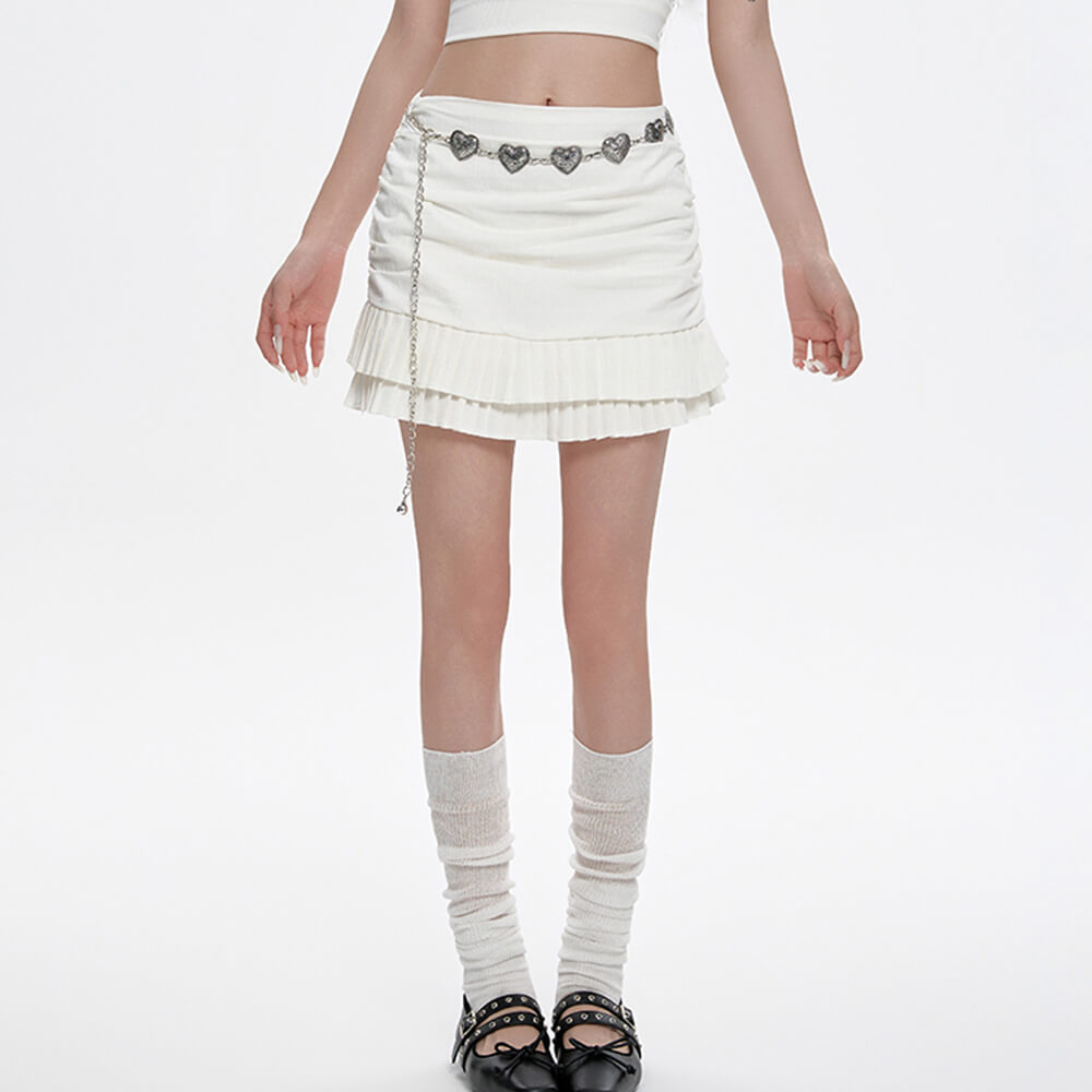 MINI SKIRT RUFFLED WHITE TIERED CONTRAST