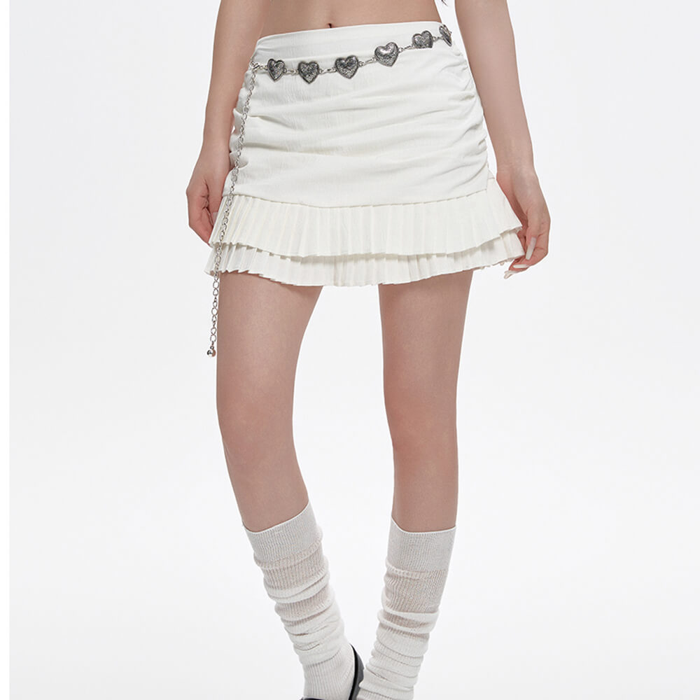MINI SKIRT RUFFLED WHITE TIERED CONTRAST
