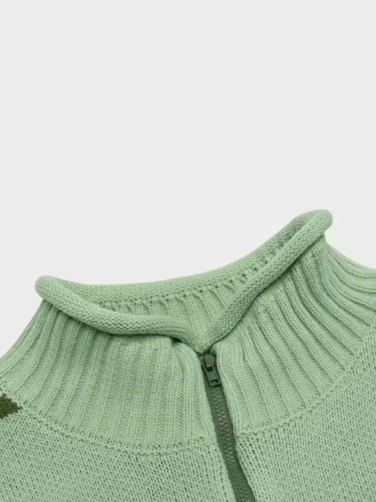 MINT GREEN HALF-ZIP SWEATER Y2K WINTER HALF ZIP