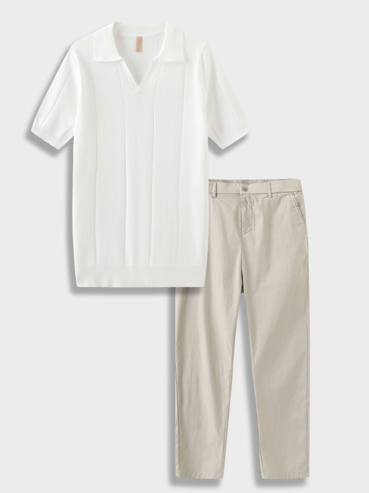 MINT GREEN KNIT POLO SHIRT AND BLACK PANTS CASUAL SET FOR EFFORTLESS STYLE