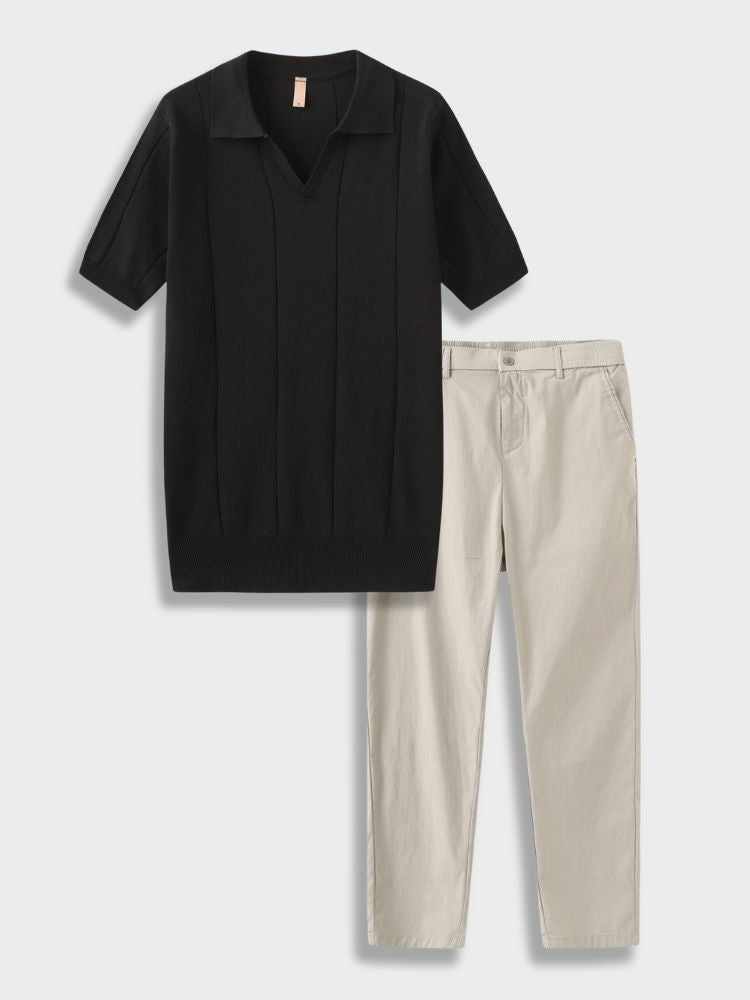 MINT GREEN KNIT POLO SHIRT AND BLACK PANTS CASUAL SET FOR EFFORTLESS STYLE