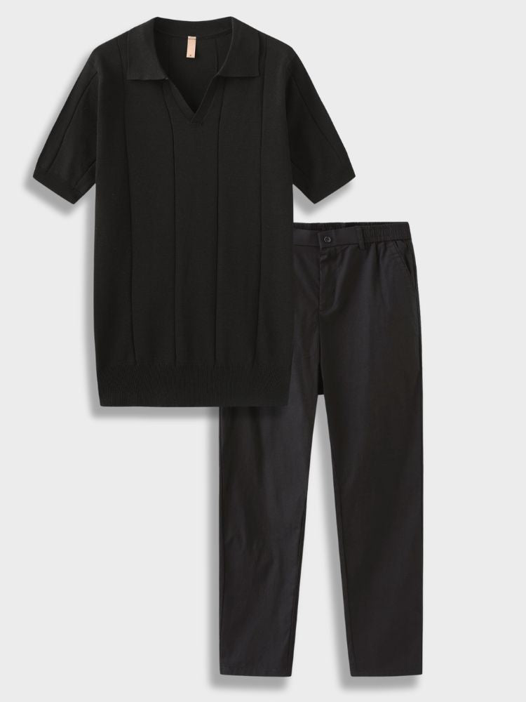 MINT GREEN KNIT POLO SHIRT AND BLACK PANTS CASUAL SET FOR EFFORTLESS STYLE