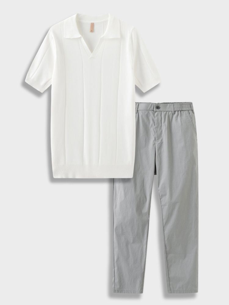 MINT GREEN KNIT POLO SHIRT AND BLACK PANTS CASUAL SET FOR EFFORTLESS STYLE