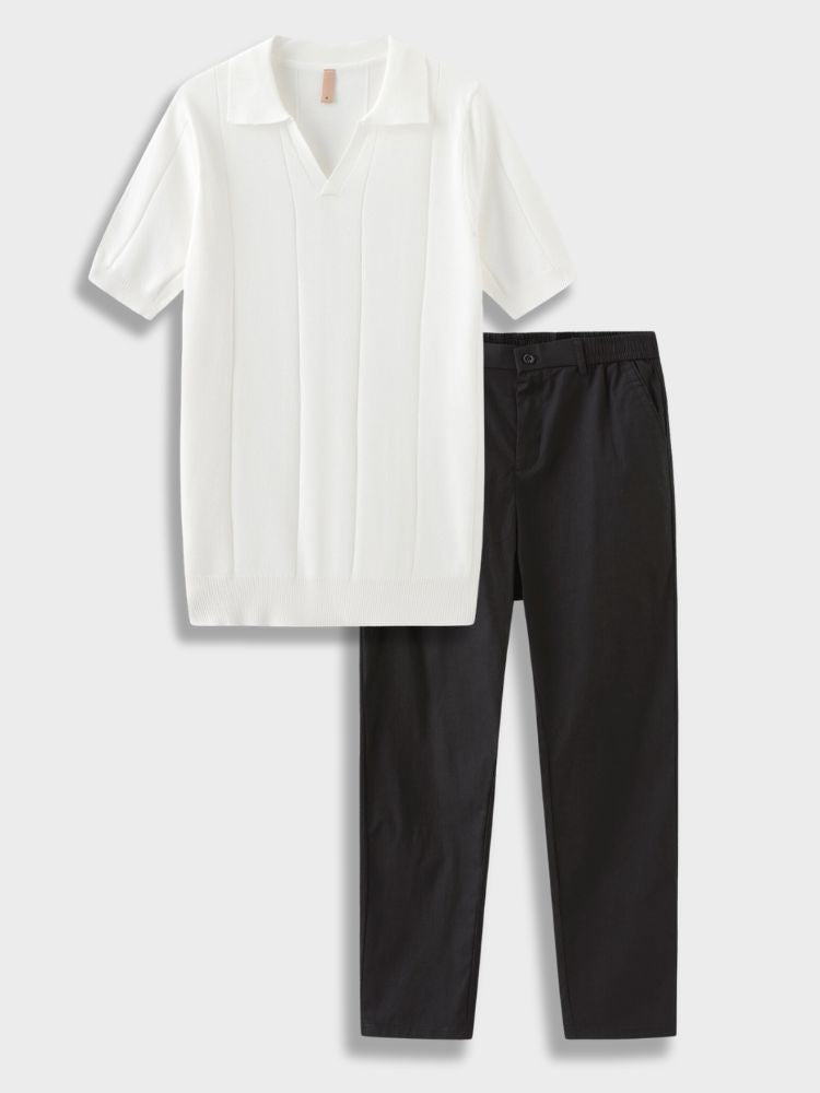 MINT GREEN KNIT POLO SHIRT AND BLACK PANTS CASUAL SET FOR EFFORTLESS STYLE