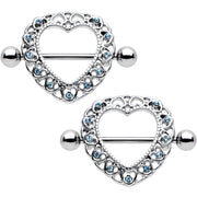 14G 7/8 Aqua Gem Heart Wreath Nipple Shield Set