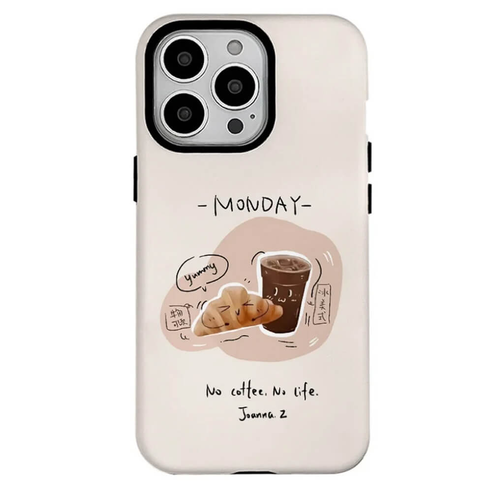 MONDAY ESSENTIALS IPHONE CASE COFFEE CROISSANT DESIGN
