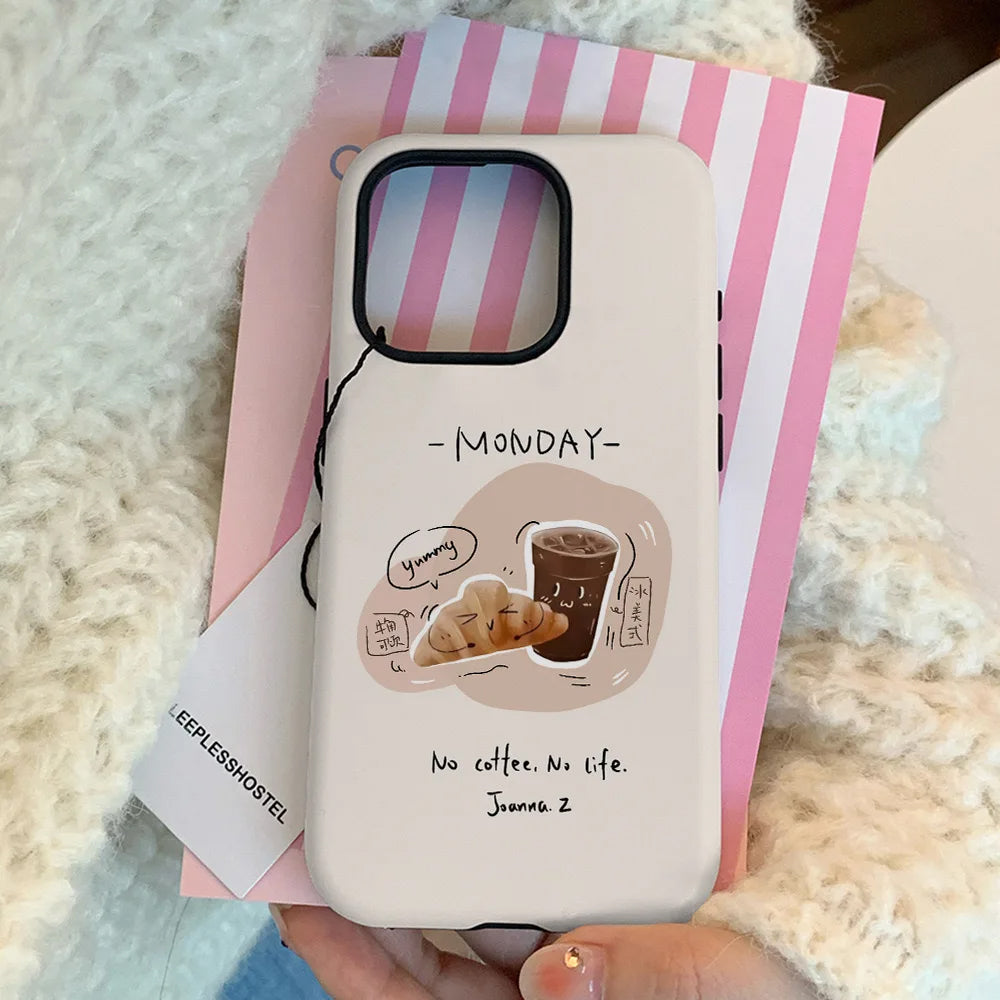 MONDAY ESSENTIALS IPHONE CASE COFFEE CROISSANT DESIGN
