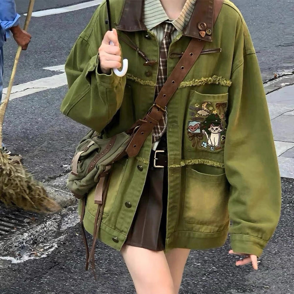 MOON CAT EMBROIDERED DENIM JACKET