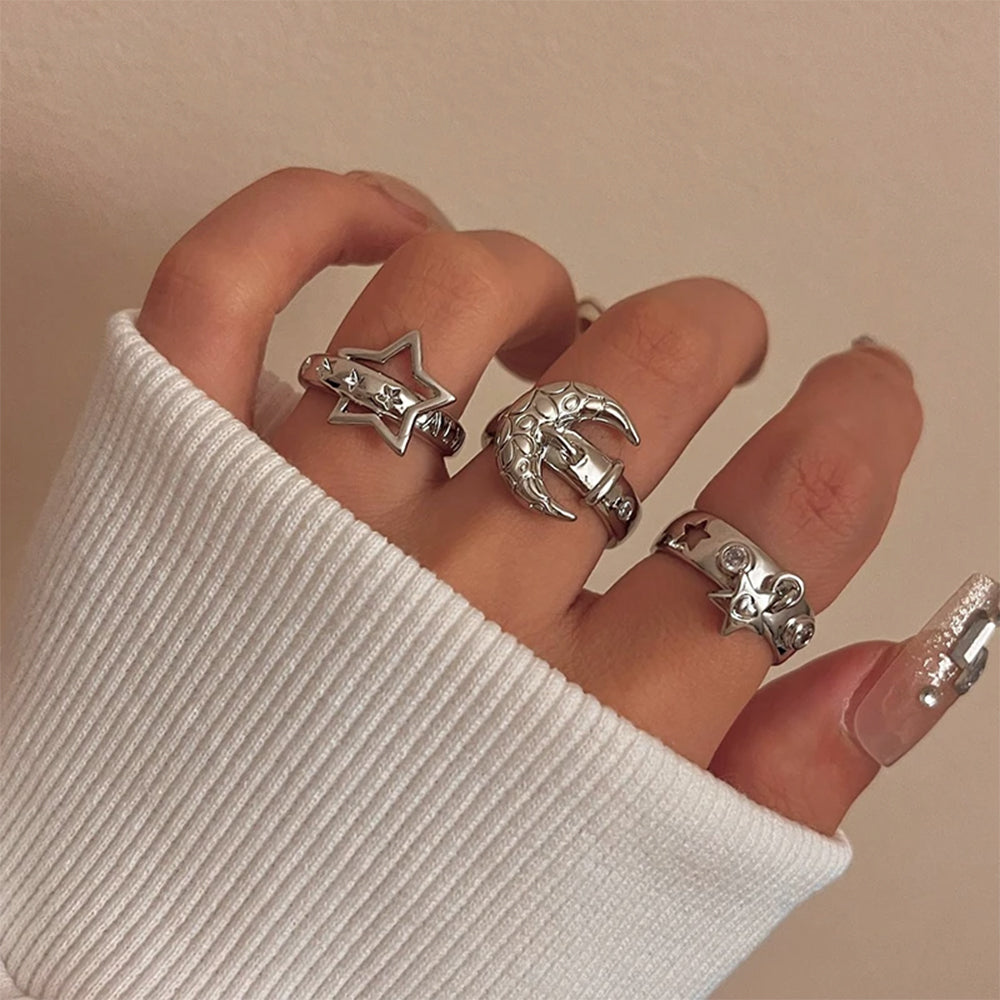 MOONLIT MYSTIQUE SILVER RING SET THREE PIECE SILVER RING SET