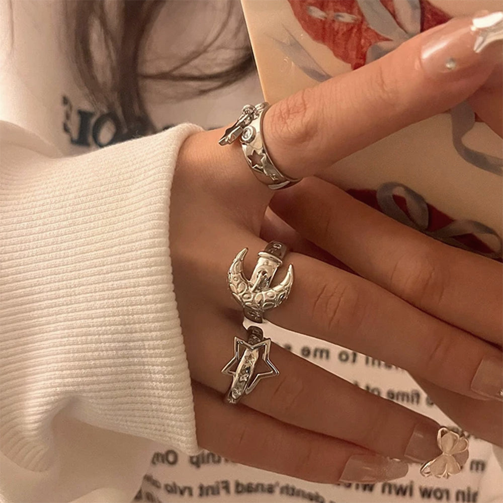 MOONLIT MYSTIQUE SILVER RING SET THREE PIECE SILVER RING SET