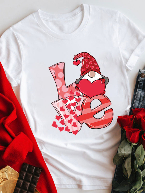 Mother’s Day Valentine’s Day plus size couple love LOVE romantic print short-sleeved T-shirt - White / S
